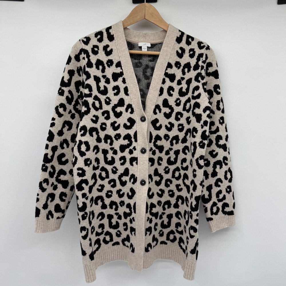 J. Jill Women's Cardigan Leopard Print Size Small Button Front‎ Black Tan Casual